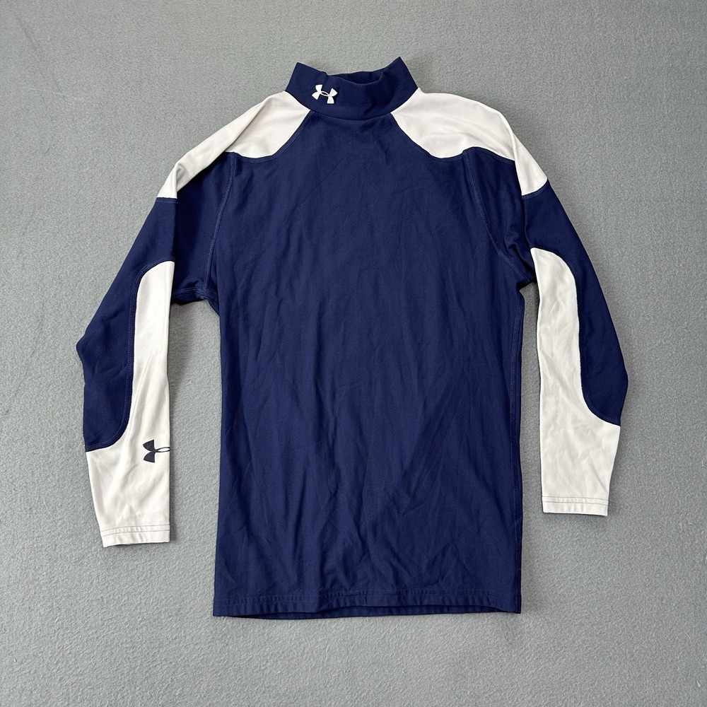 Under Armour ColdGear Men's Large Blue/White Colorblock Mock Neck Thermal Shirt